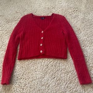 cropped red sweater/cardigan